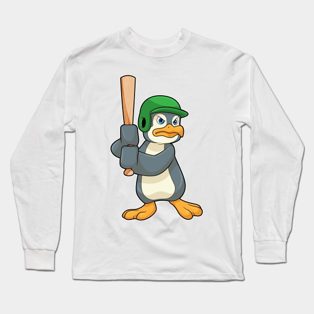 Penguin at Baseball with Baseball bat & Helmet Long Sleeve T-Shirt by Markus Schnabel
